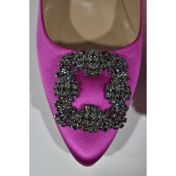 Manolo Blahnik Hangisi 105 Purple Pink Satin Crystal Jewel Buckle Heel Pump 38 - Picture 8 of 13